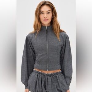 NWT Lioness Eclipse Jacket Gray Black White Zip-Up Bomber Balloon Sleeves XS